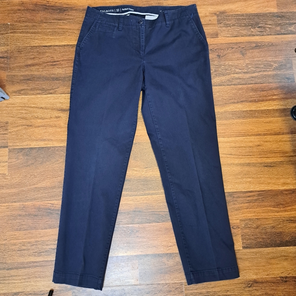 Talbots Perfect Chino Pants Women’s Size 10 Navy Blue Straight Leg (Ref 27 )